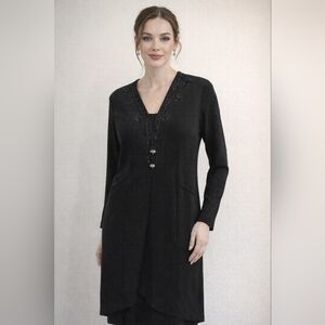 Julian Taylor Elegant Black Long Sleeve Midi Jacket Dress With Beaded Accents